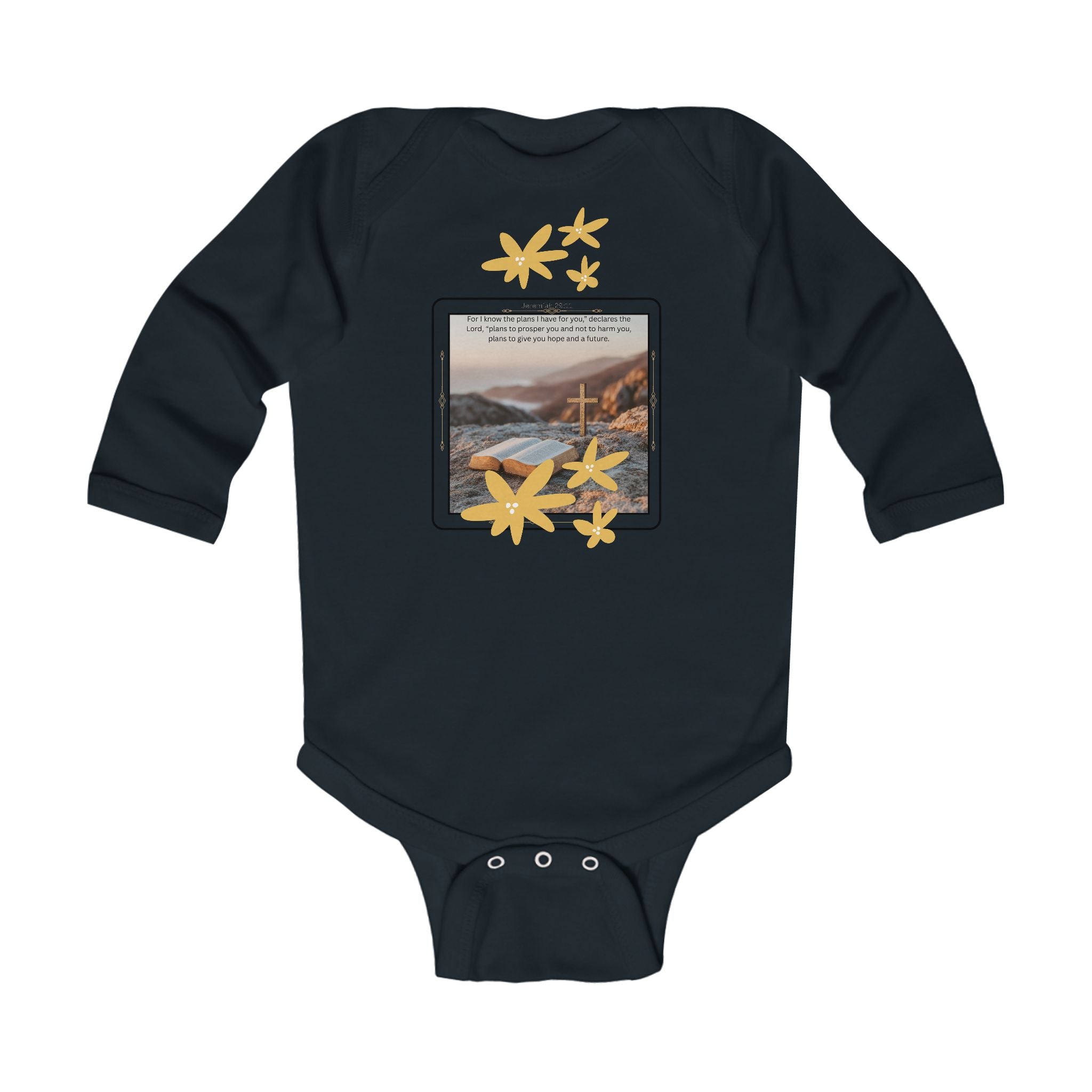 Faith-Inspired Infant Long Sleeve Bodysuit, Cute Christening Gift, Baby Shower, Religious Outfit, Infant Apparel, Christian Clothing